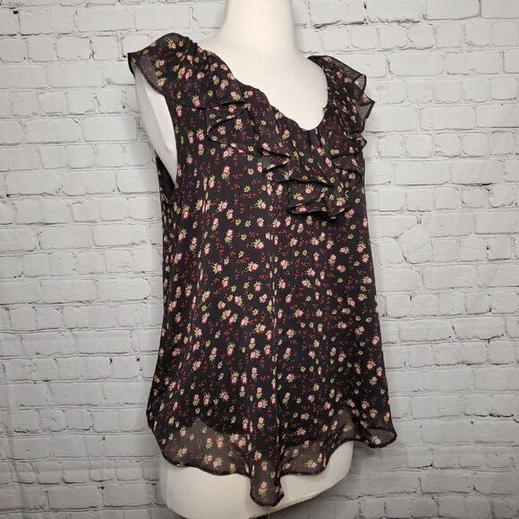 REBECCA MINKOFF 𝅺Black White Floral Sleeveless blouse S - Picture 2 of 6